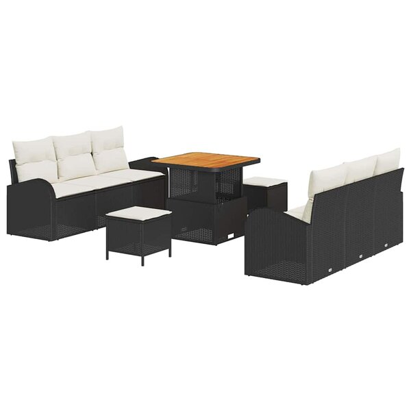 vidaXL Ensemble de canapé de jardin avec coussin 9 Pièces Noir et Crème