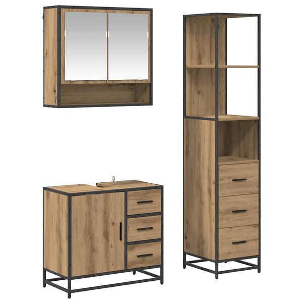 vidaXL Ensemble de mobilier de salle de bain 3 Pièces Chêne artisanal