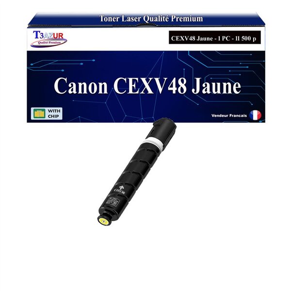 T3AZUR - Toner compatible avec Canon iR-C1325iF  iR-C1335iF  iR-C1335iFC  CEXV48 Jaune
