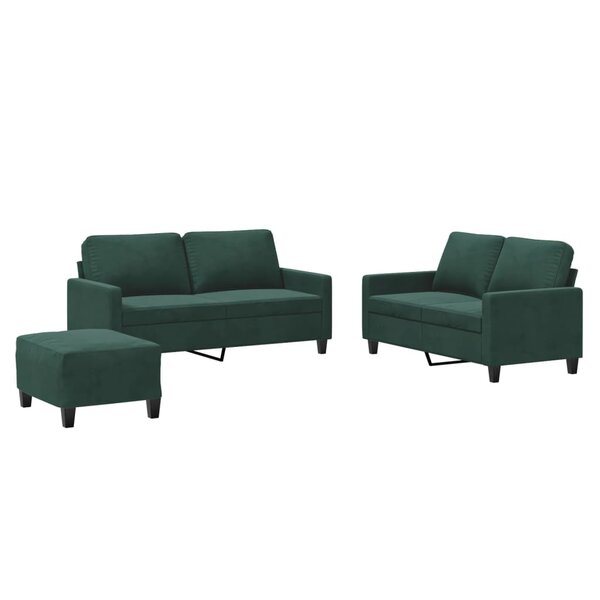 vidaXL Ensemble de canapés 3 Pièces avec coussins Vert foncé Velours