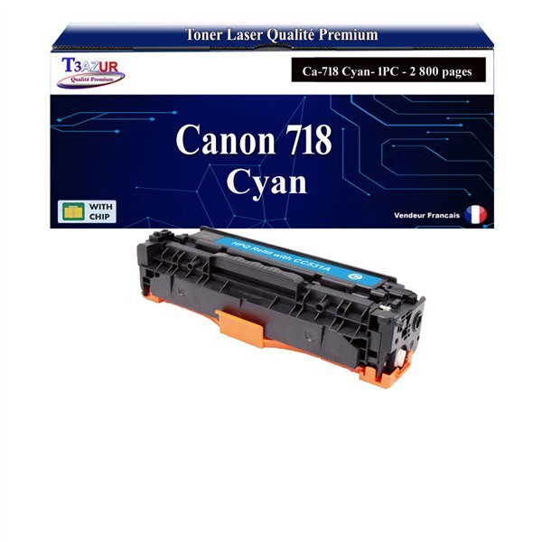T3AZUR -Toner compatible avec Canon 718 (2661B002)pour Canon MF729CX  MF8300  MF8330  MF8330CDN Cyan -2 800 pages