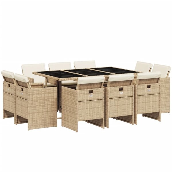 vidaXL Ensemble à manger de jardin et coussins 11 Pièces beige poly rotin
