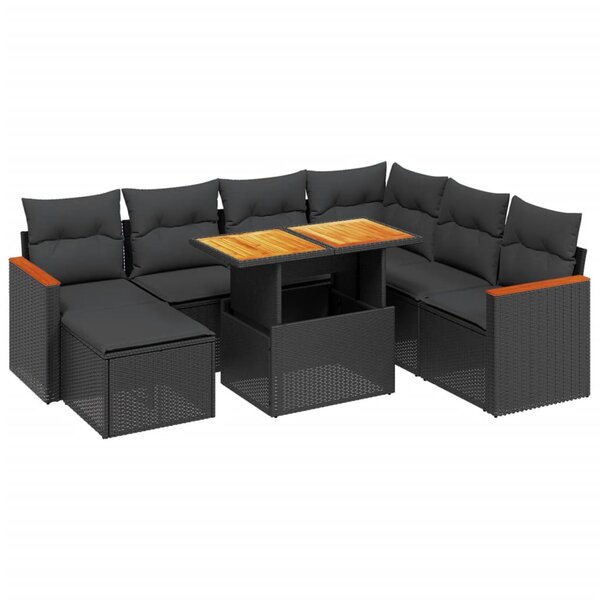 vidaXL Salon de jardin 8 Pièces avec coussins noir résine tressée
