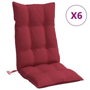 vidaXL Coussins de chaise à dossier haut lot de 6 rouge bordeaux