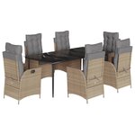 vidaXL Ensemble à manger de jardin et coussins 7 Pièces beige poly rotin