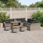 vidaXL Ensemble de canapé de jardin 14 Pièces Gris Poly rotin