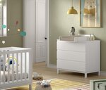 Ensemble Chambre eva lit bébé 60x120 + commode + plan à langer + armoire 3 portes blanc