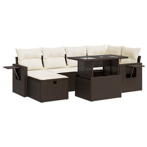 vidaXL Salon de jardin avec coussins 7 Pièces marron résine tressée