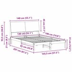 vidaXL Cadre de lit Marron et noir 140 x 190 cm Bois massif en pin