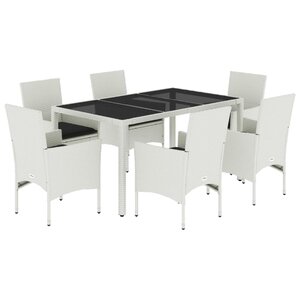 vidaXL Ensemble à manger de jardin et coussins 7 Pièces blanc rotin verre