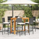 vidaXL Ensemble de bar de jardin 7 Pièces noir bois massif acacia rotin