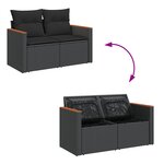 Ensemble de Canapé de Jardin 10 Pièces avec Coussins Noir Poly Rattan Acacia
