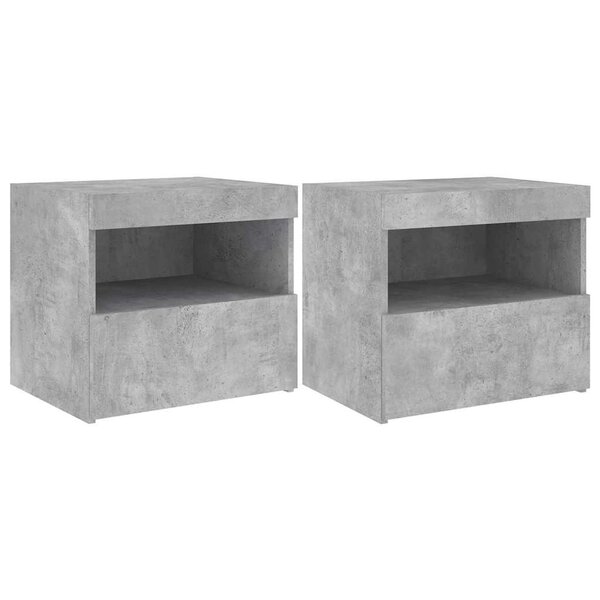 vidaXL Tables de chevet avec lumières LED 2 Pièces gris béton 50x40x45 cm