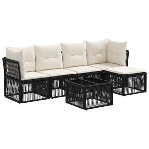 vidaXL Ensemble de canapé de jardin 6 Pièces Noir polyrotin
