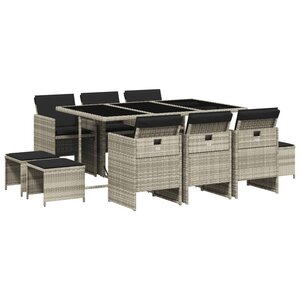 vidaXL Ensemble à manger de jardin 11Pièces avec coussins gris poly rotin