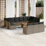 vidaXL Salon de jardin avec coussins 14 Pièces gris résine tressée
