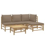 Salon de jardin meuble d'extérieur ensemble de mobilier 5 pièces avec coussins taupe bambou 02_0016500