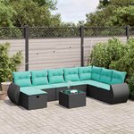 vidaXL Salon de jardin 9 Pièces avec coussins noir résine tressée