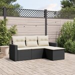 vidaXL Salon de jardin 4 Pièces avec coussins noir résine tressée