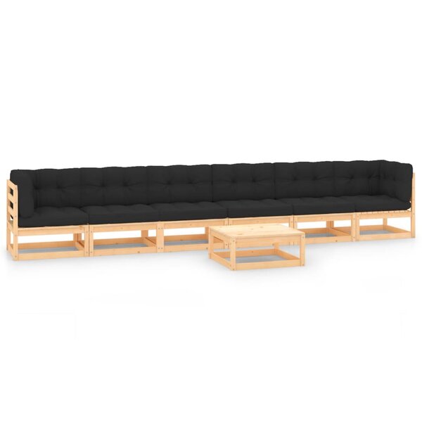 Salon de jardin meuble d'extérieur ensemble de mobilier 7 pièces avec coussins anthracite pin massif 02_0017073