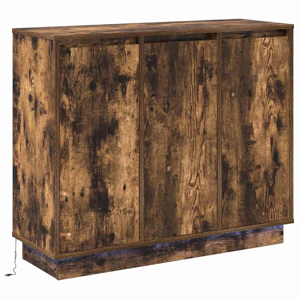 Buffet vidaXL avec éclairage LED en chêne fumé 90x32x75 cm en bois d'ingénierie