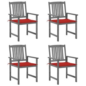 vidaXL Chaises de jardin et coussins lot de 4 Gris Bois acacia massif