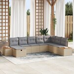 Ensemble de canapé de jardin 8 pièces avec coussins Rattan poly beige