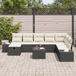 vidaXL Ensemble de canapé de jardin avec coussin 9 Pièces Noir polyrotin