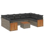 vidaXL Salon de jardin avec coussins 10 Pièces gris résine tressée