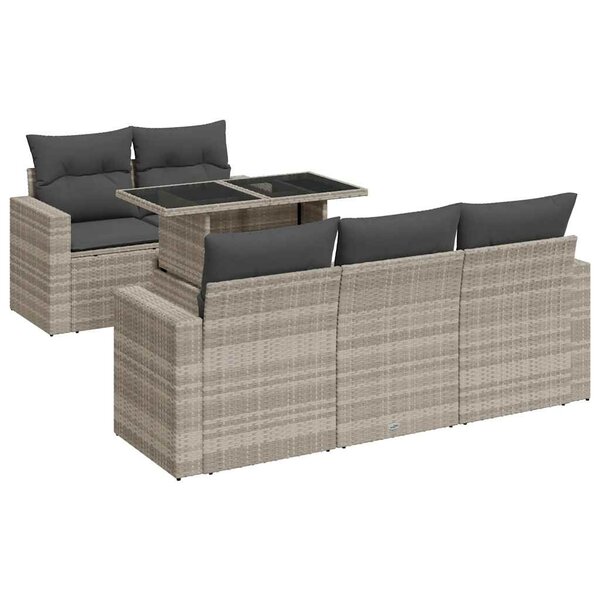 vidaXL Salon de jardin 6 Pièces avec coussins gris clair résine tressée