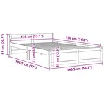 vidaXL Cadre de lit sans matelas noir bois massif 135x190 cm