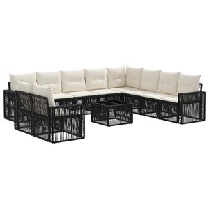 vidaXL Ensemble de canapé de jardin 11 Pièces Noir et blanc crème