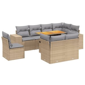 vidaXL Salon de jardin avec coussins 9 Pièces beige résine tressée