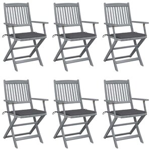 vidaXL Chaises pliables d'extérieur lot de 6 et coussins Bois d'acacia