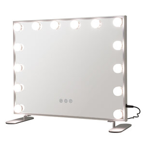 Miroir de coiffeuse rectangulaire 50 x 40 cm avec 14 ampoules LED et luminosité réglable en aluminium argenté 20_0019505