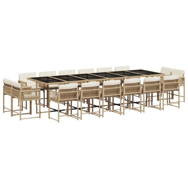 vidaXL Ensemble à manger de jardin et coussins 17 Pièces beige