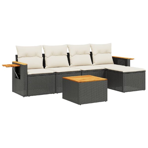 vidaXL Salon de jardin 6 Pièces avec coussins noir résine tressée