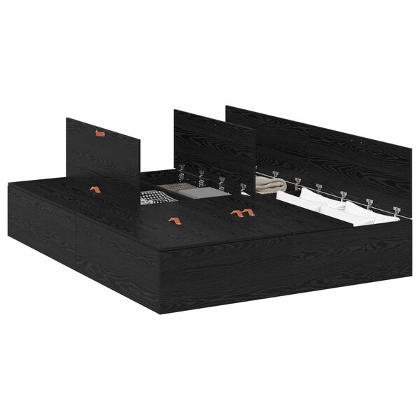 vidaXL Cadre de lit avec rangement Chêne noir 135 x 190 cm