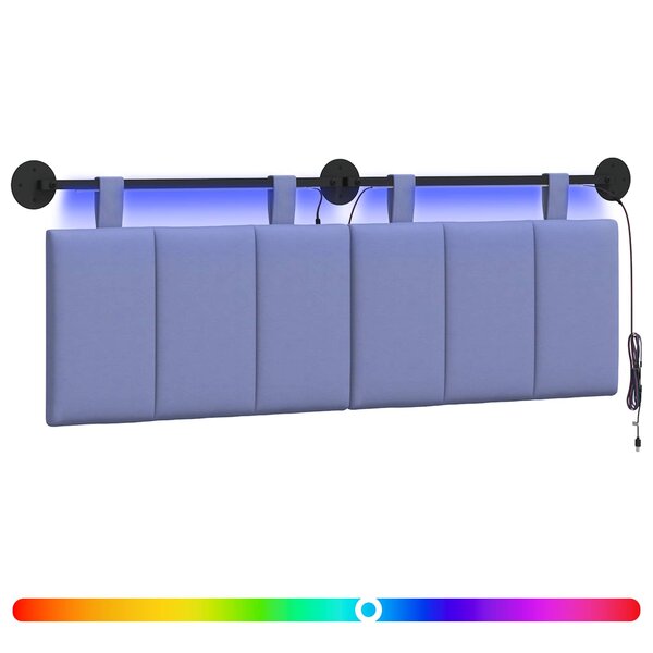 vidaXL Tête de lit suspendue Avec lumière LED Bleu denim Tissu