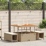vidaXL Ensemble de salle à manger de jardin 3 pièces avec coussins beige poly rattan et acacia