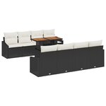 vidaXL Ensemble de Canapés de Jardin 7 Pièces avec Coussins Noir Poly Rattan