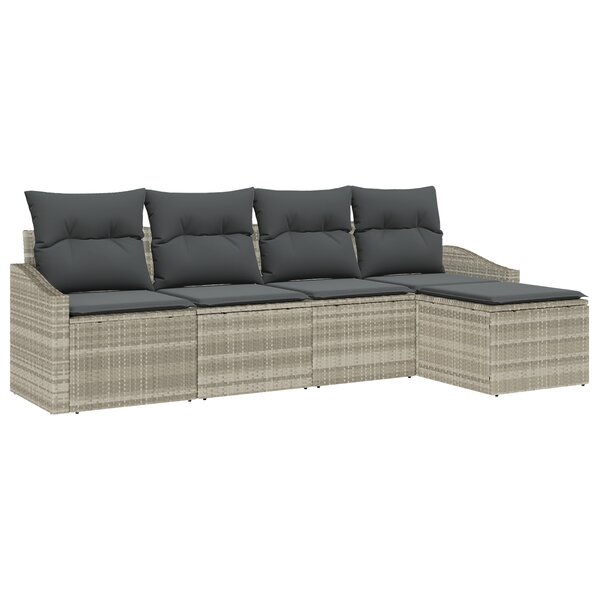 vidaXL Ensemble de canapé de jardin 5 pièces avec coussins en rotin poly gris clair