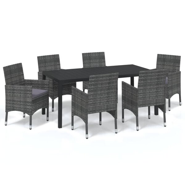 vidaXL Ensemble à manger de jardin coussins 7Pièces Résine tressée Gris