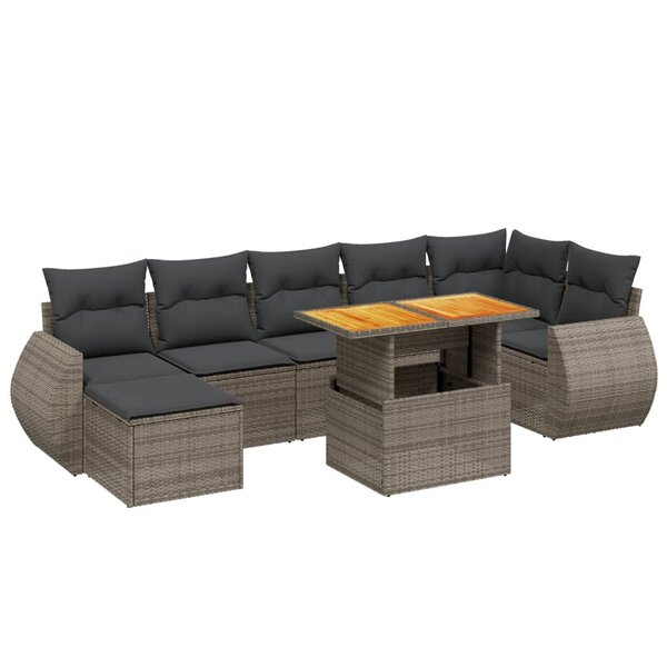 vidaXL Salon de jardin 8 Pièces avec coussins gris résine tressée