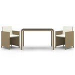 vidaXL Ensemble à manger de jardin et coussins 3 Pièces Poly rotin Beige