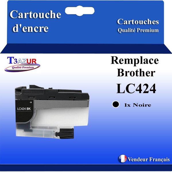 T3AZUR- Cartouche compatible avec Brother LC424 XL pour Brother DCP-J1200  DCP-J1200DW  DCP-J1200W  DCP-J1200WE Noire