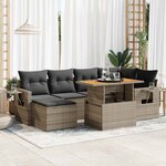 vidaXL Salon de jardin avec coussins 7 Pièces gris résine tressée