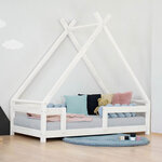 Lit Tipi enfant avec barrière bois massif blanc 80 x 180 cm