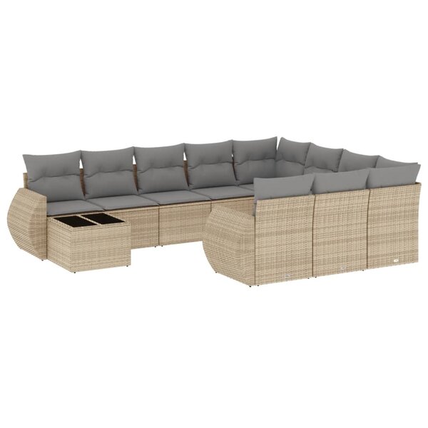vidaXL Salon de jardin 11 Pièces avec coussins beige résine tressée