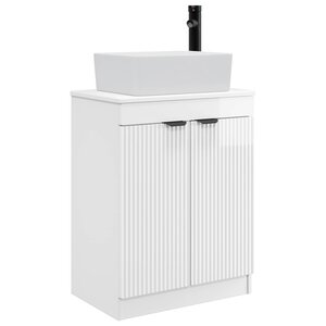 vidaXL Meuble de salle de bain avec évier Blanc brillant